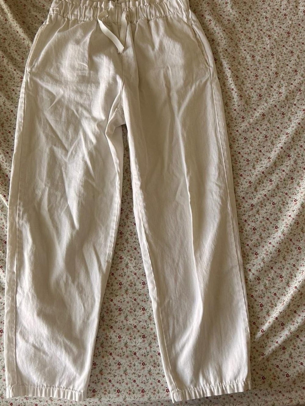 Zara Women's Cream Straight Leg Drawstring Pants
